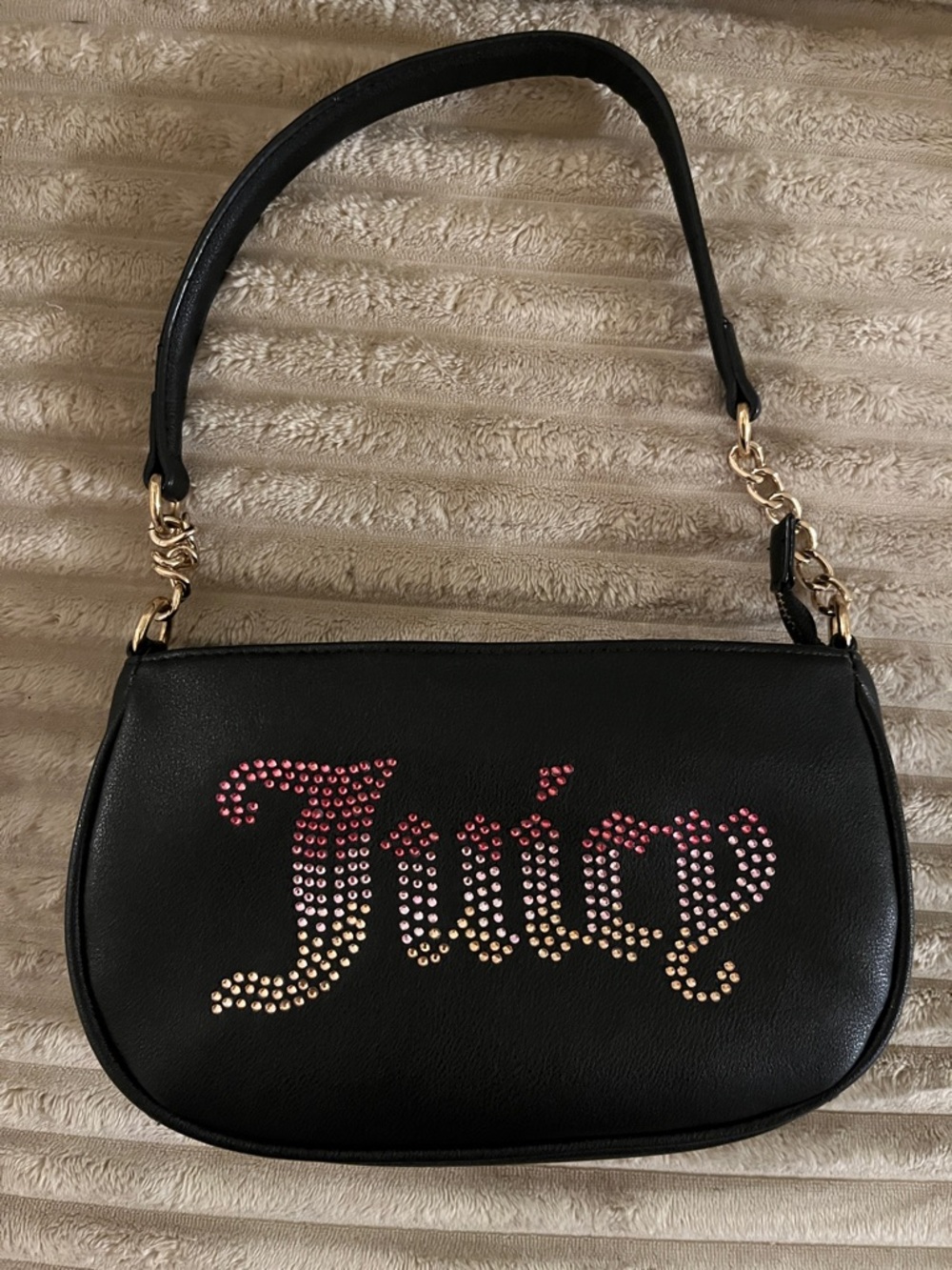 Juicy Couture Black Shoulder Bag with Pink-to-Gold Studded Logo